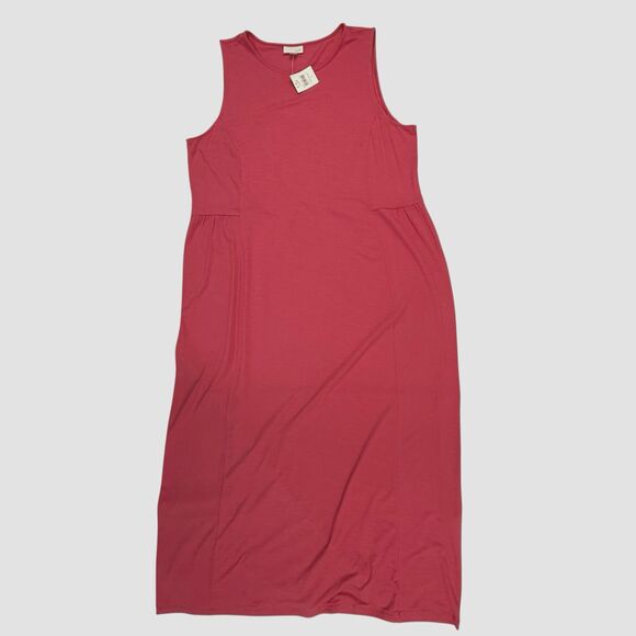 NEW J JILL Sleeveless Knit Maxi Tank Dress Large Pomegranate Pink Minimalist - Picture 2 of 13